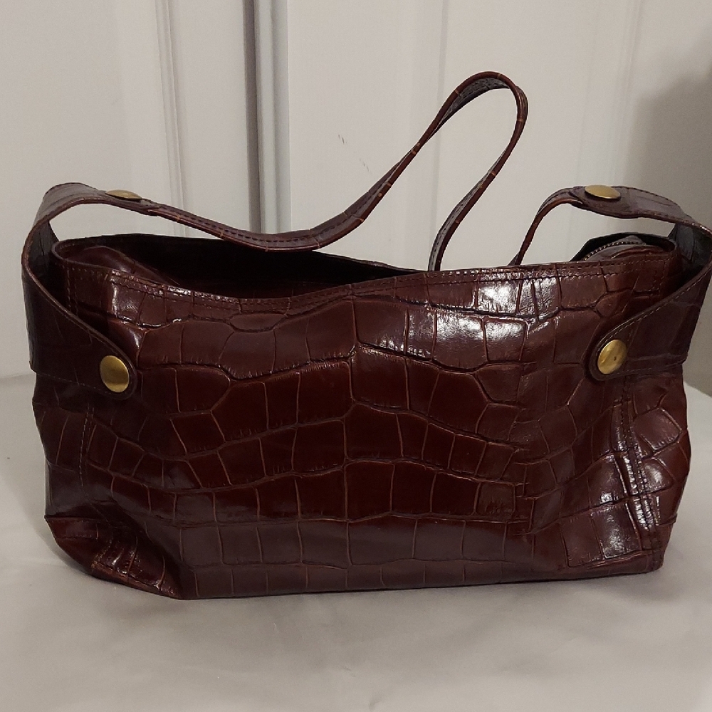 Maxx New York Brown Croc-Embossed Hobo Bag